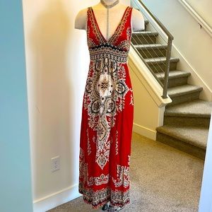 Beach Long Maxi Summer Dress V Neckline Size Medium